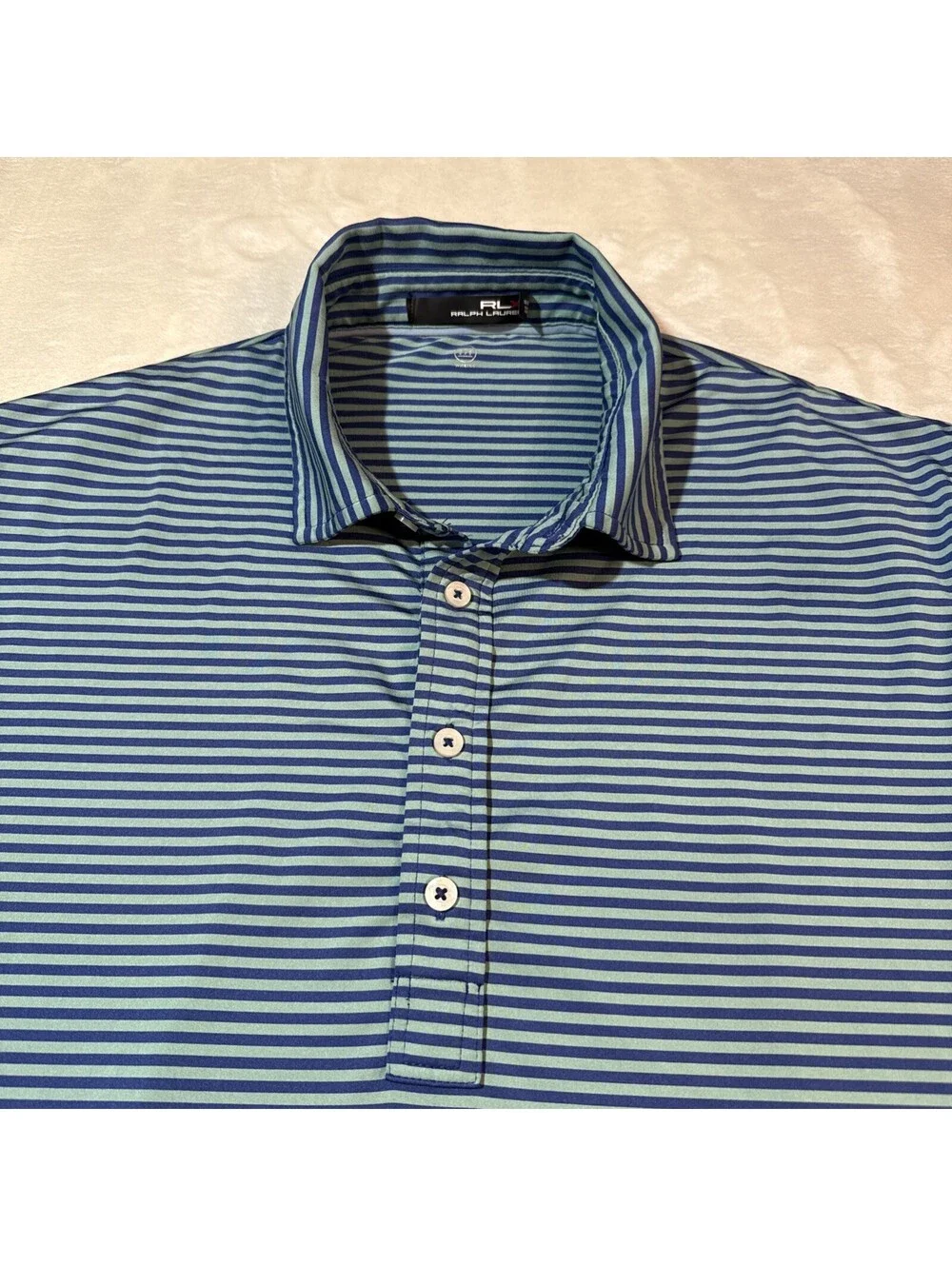 RLX Ralph Lauren Polo Men’s Large Blue Green Striped Performance Stretch Golf